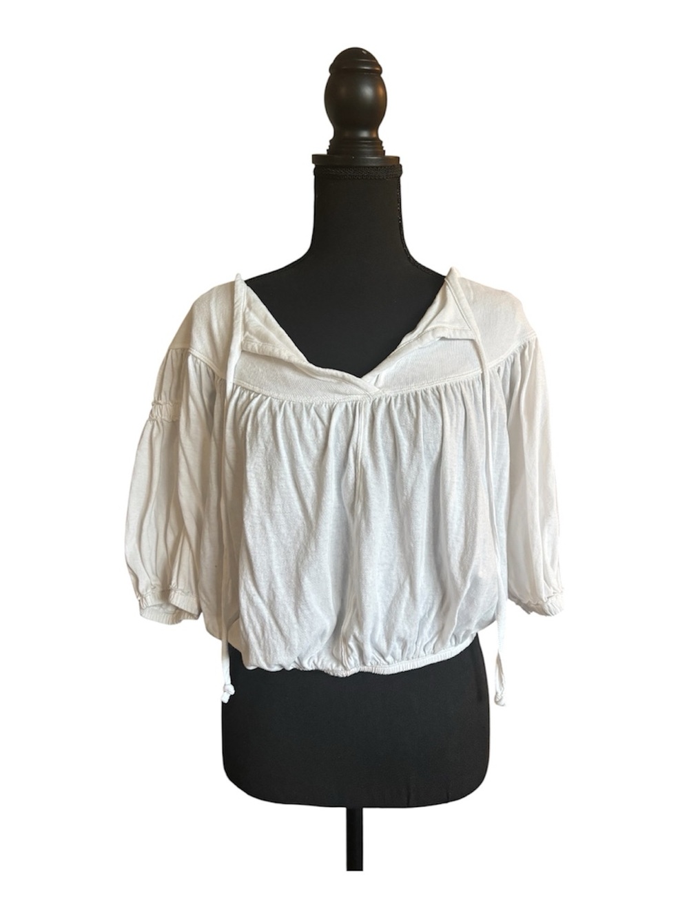 We The Free White Cropped Peasant Top with V-Neck